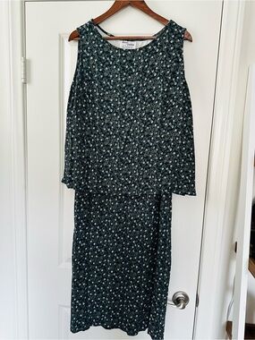 Vintage Always Caroline Dark Green Floral Layered Midi Dress Size 14